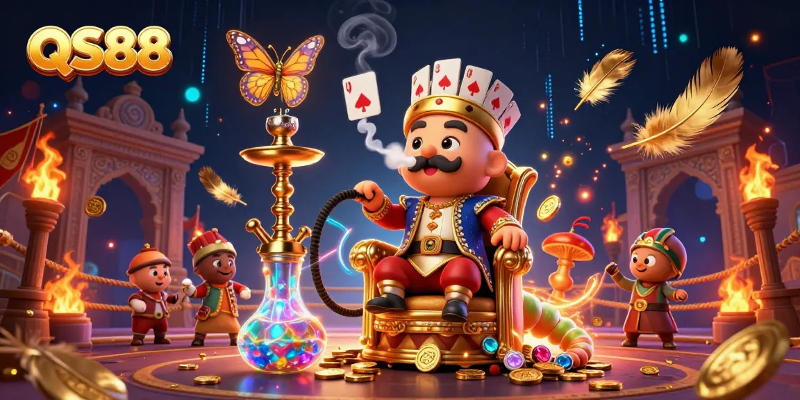 Experience the excitement of QS88 with a vibrant casino scene featuring unique characters and rich gaming elements.