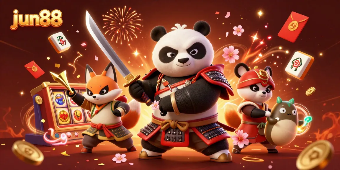 Join the excitement at jun88 with samurai panda, ninja fox, and spirit tanuki amidst vibrant casino elements.