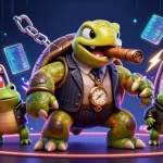 okfun showcases an engaging casino scene with a snapping turtle mobster, bullfrog enforcers, and dazzling slot games.