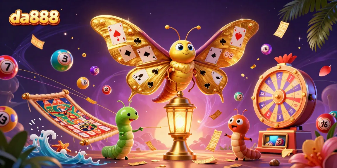 Engage with da888's vibrant casino scene filled with colorful lottery balls and golden elements.