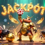 Engage in thrilling casino experiences at BL555 with colorful characters in a vibrant jackpot scene.