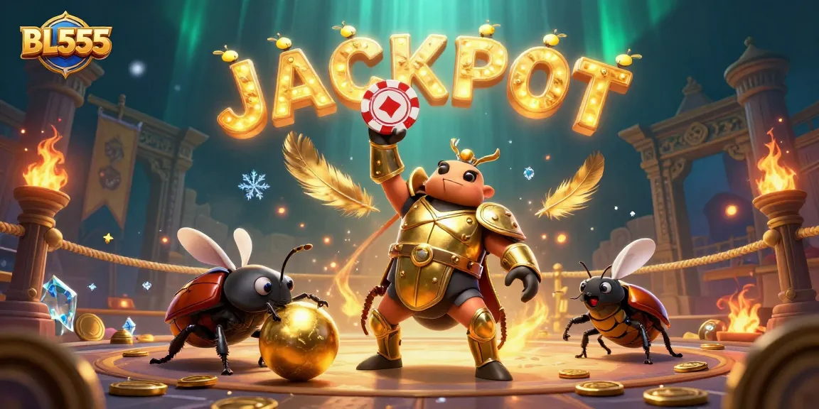 Engage in thrilling casino experiences at BL555 with colorful characters in a vibrant jackpot scene.