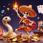 Experience thrilling mậu binh online action with a festive scene featuring dynamic characters and casino elements.