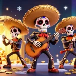 Play bài cào online with a vibrant mariachi band celebrating winnings in a rich casino scene.