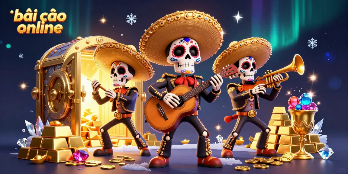 Play bài cào online with a vibrant mariachi band celebrating winnings in a rich casino scene.