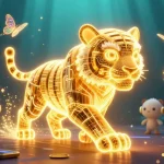 Engage with Lu88's vibrant digital casino, featuring a golden tiger and holographic elements.