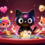 Engaging game fishing scene with a cosmic cat and vibrant gaming elements.