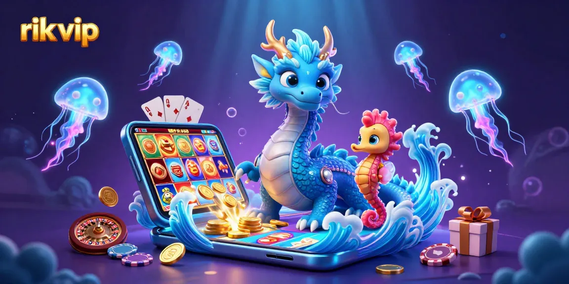 Engage with rik vip through an energetic underwater casino scene featuring a dragon and seahorse knight.