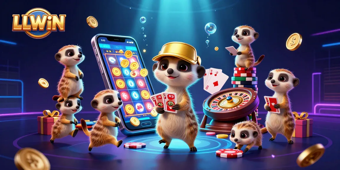 Experience thrilling gameplay at LLWIN with meerkats running a vibrant casino scene.