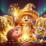 Experience vibrant treasure magic with 88M's golden mushroom wizard and truffle pig in a rich casino scene.