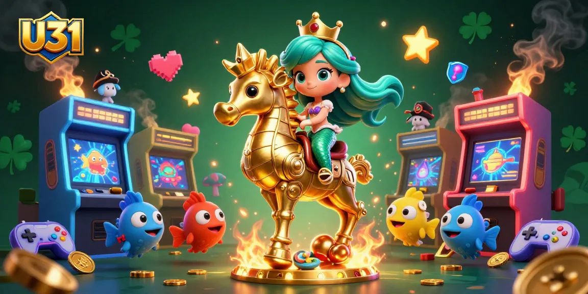 Experience the excitement at U31 with a vibrant casino scene featuring a mermaid princess, seahorse, and colorful arcade games.