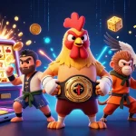 Engage with free credit ewallet as dynamic characters celebrate winnings amidst thrilling casino elements.