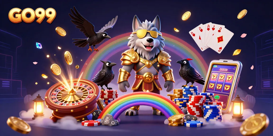Experience the thrill of GO99 with a captivating illustration featuring Odin and casino elements.